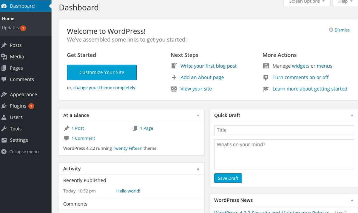 interfaccia wordpress