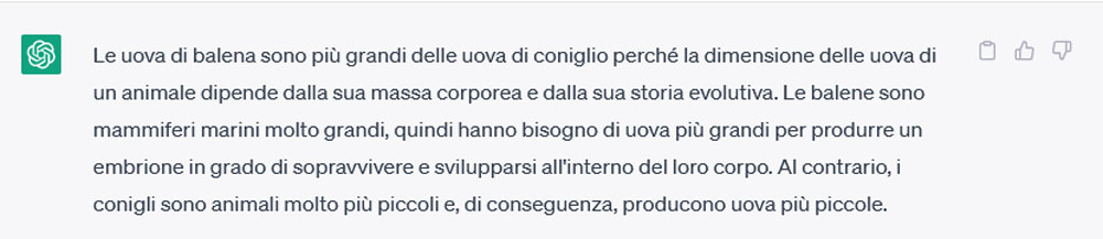 Risposta errata CHATGPT uova di balene