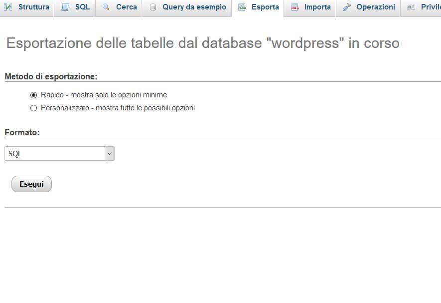 esportazione database
