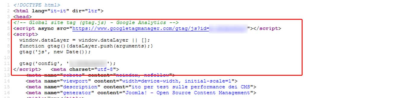 verifica presenza codice di monitoraggio GA
