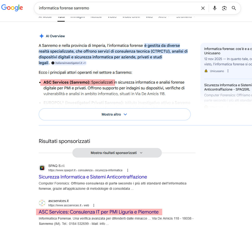 Posizionemento su Google sia Ai overview che risultati organici
