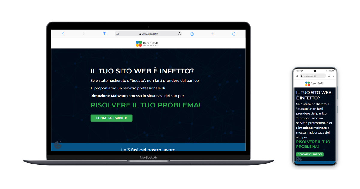 Landing Page rimozione malware BimoSoft