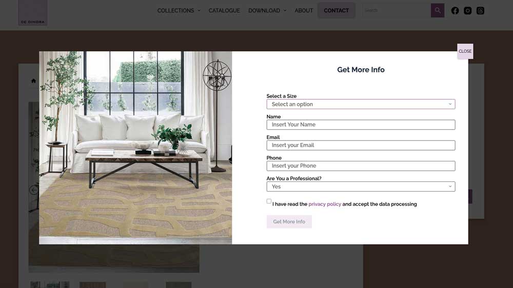pop up personalizzato su sito De Dimora