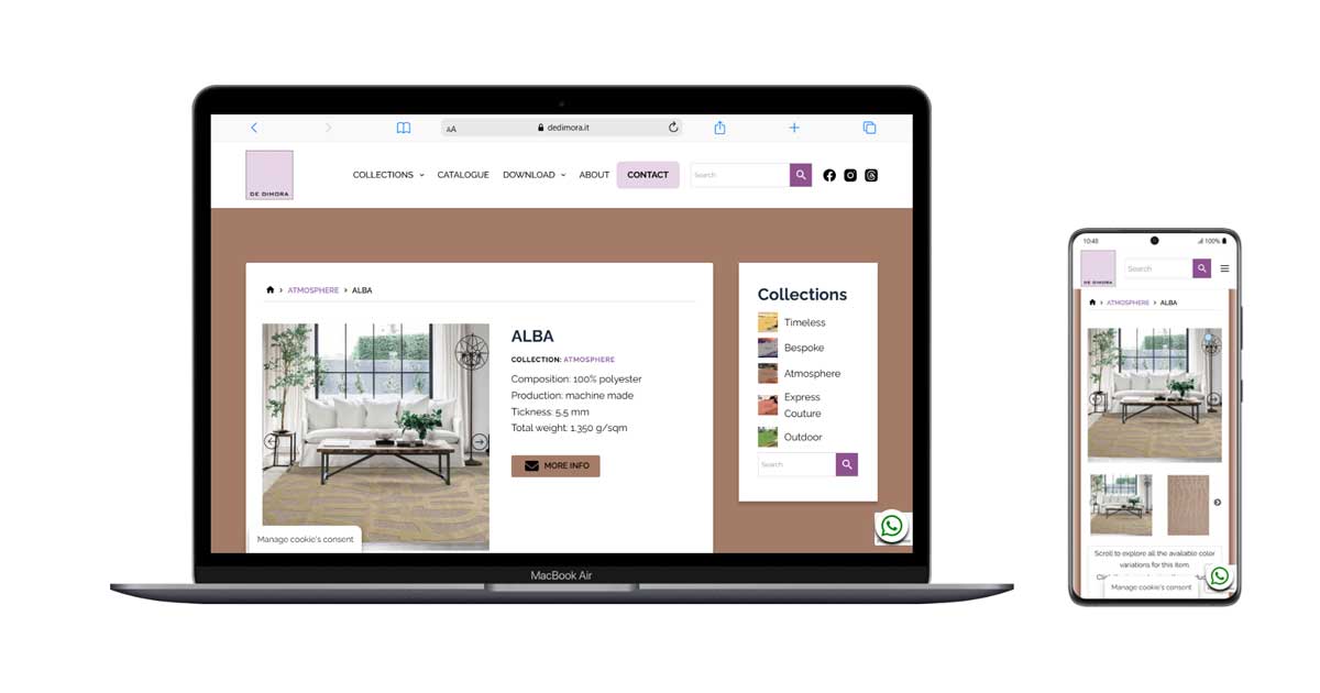 De Dimora, realizzazione sito per azienda che produce tappeti artigianali di design